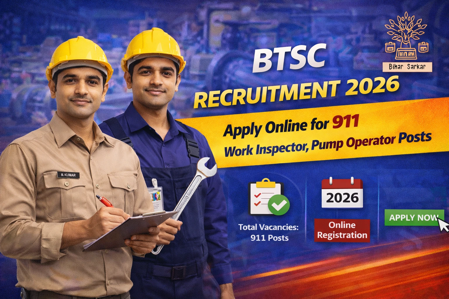 BTSC Recruitment 2026 Apply Online for 911 Work Inspector